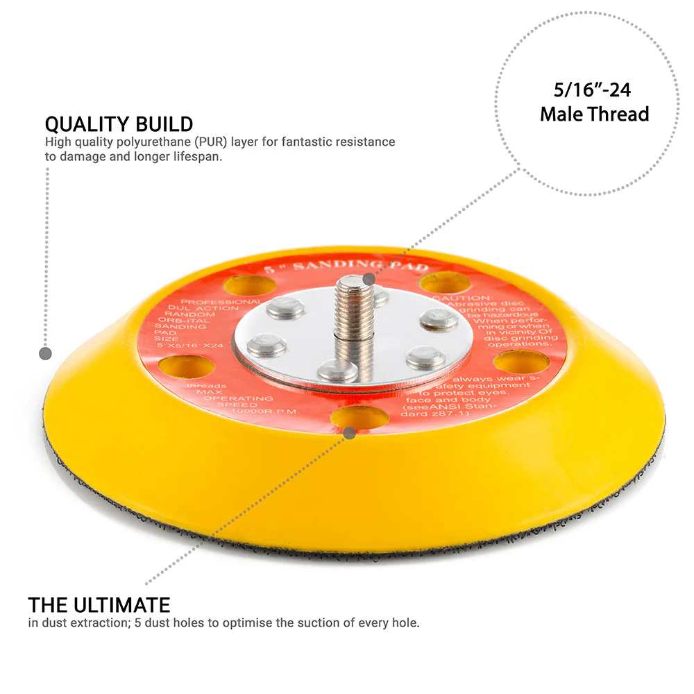 125mm ( 5") Dual Action Backing Sanding Pad 5/16"-24 - 5 holes - high profile - Image 2