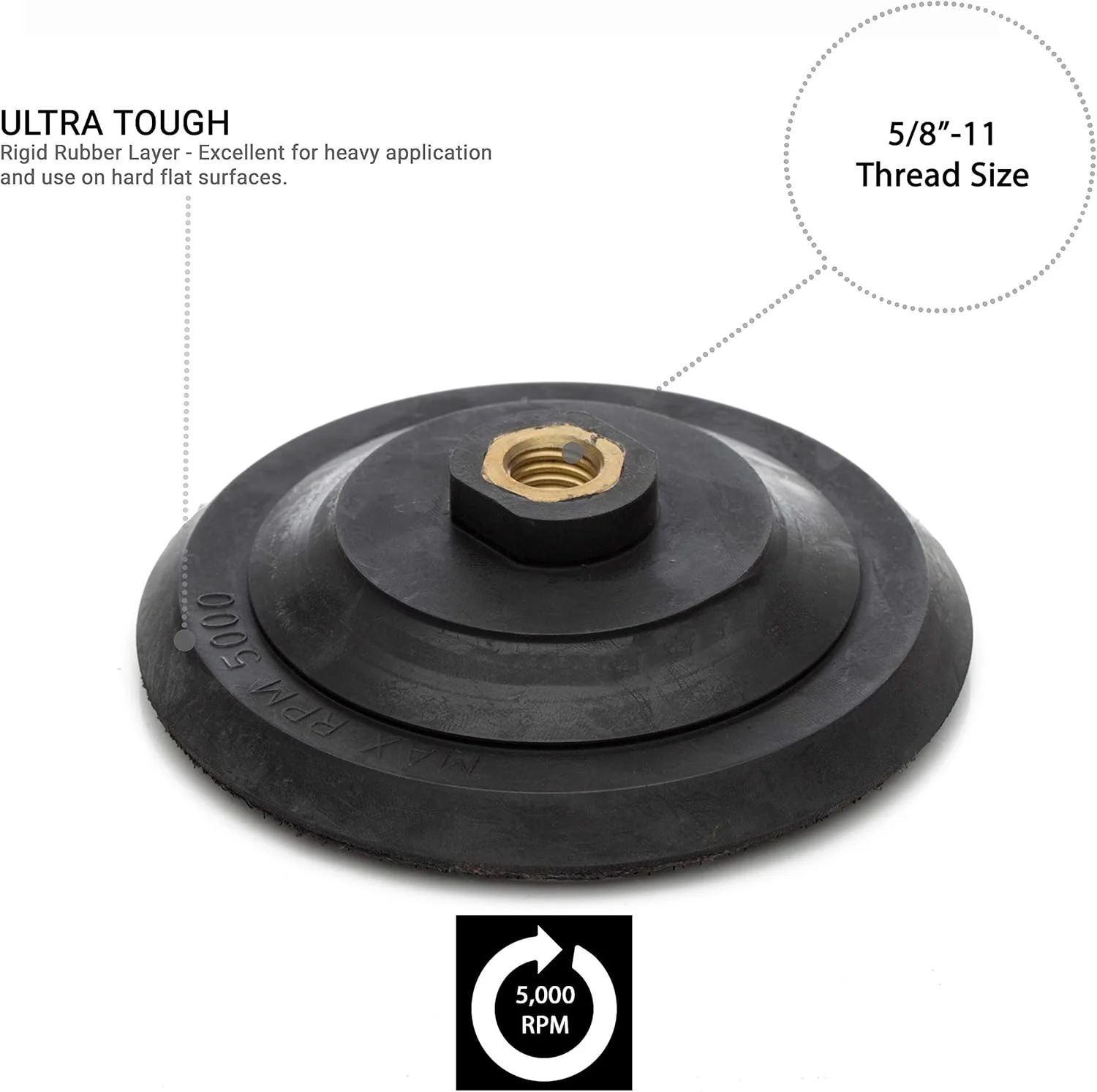 5/8"-11 Rigid Hook and Loop Backing Pad / 5" 125mm - Water Feed - Image 5