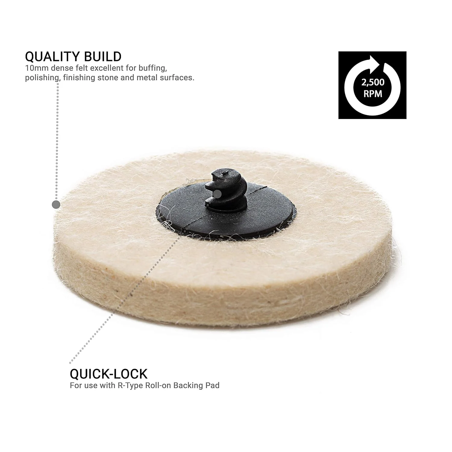 Quick-Lock Felt Buffing Pad / 2" (50 mm) - 3 pk Felt Pads - Image 4